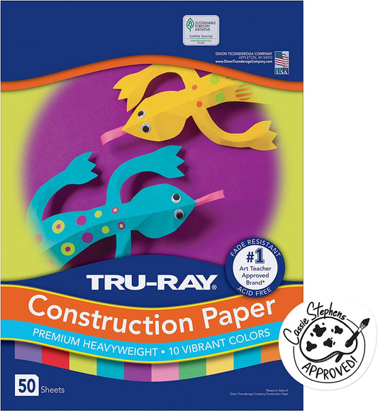 Construction Paper, 10 Vibrant Colors, 9" X 12", 50 Sheets