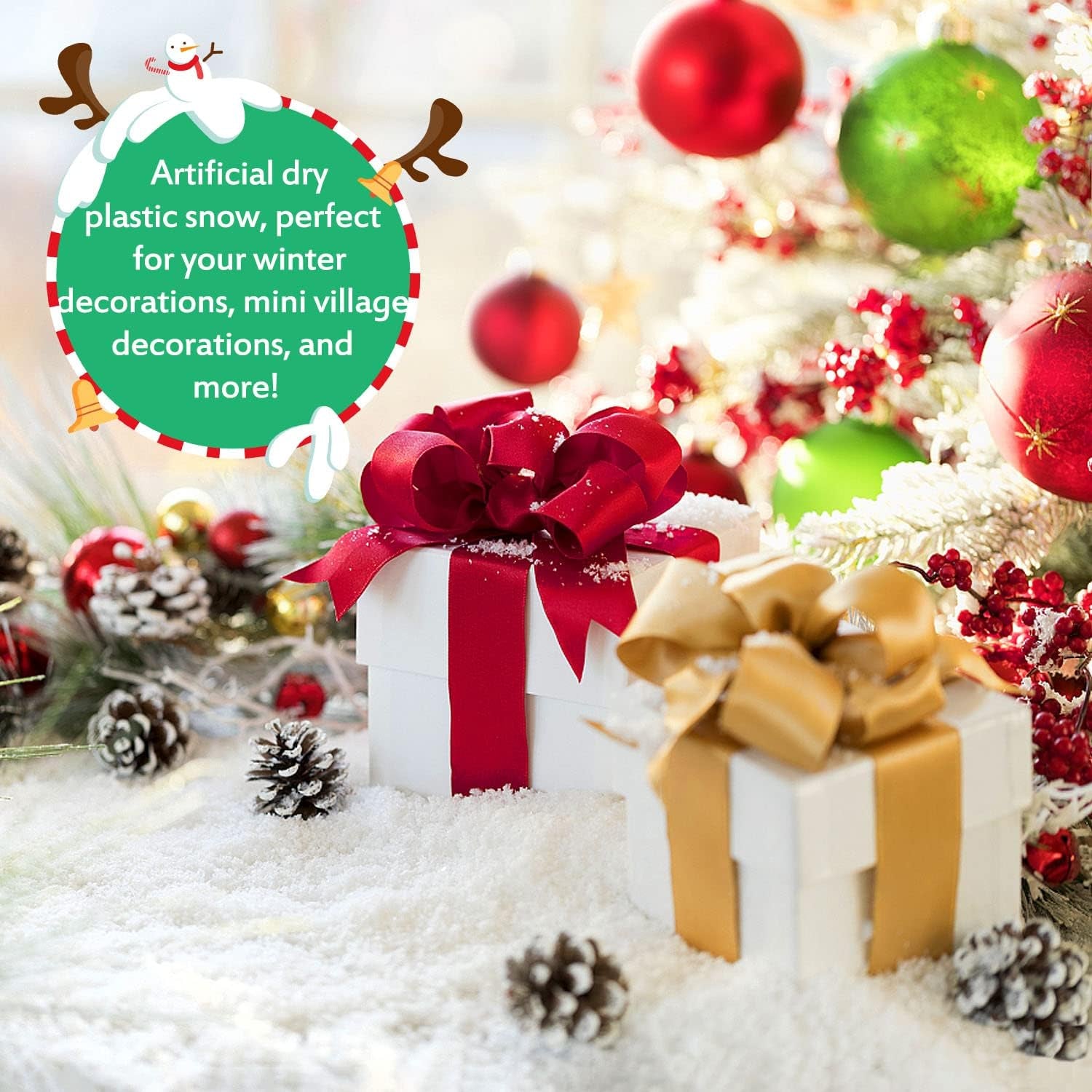 10.6 Ounces Fake Snow Decoration, Twinkle Fake Artificial Snow for Christmas Decorations Crafts Village Displays Holiday Winter Wonderland Decor(A-10.6 OZ)