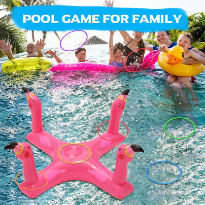 Inflatable Pool Ring Toss Games Toys, Floating Shark Flamingo Swimming Pool Ring with 6Pcs Rings, Swimming Pool Games for Kids Adults Summer Pool Party
