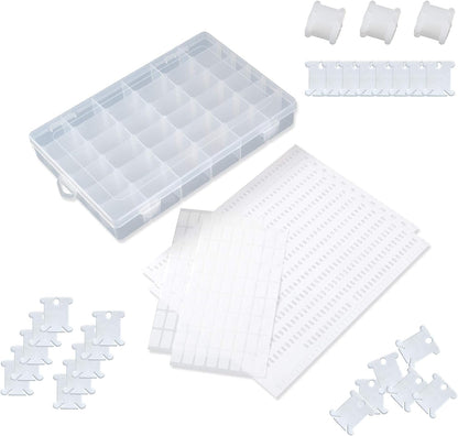 120 Pieces Plastic Floss Bobbins with 36 Grids Embroidery Floss Cross Stitch Organizer Box, White