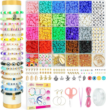 Clay Beads Bracelet Making Kit for Beginner, 5000 Pcs Preppy Polymer Clay Beads with Charms Kit for Jewelry Making, DIY Arts and Crafts Birthday Gifts Toys for Kids Age 6-13