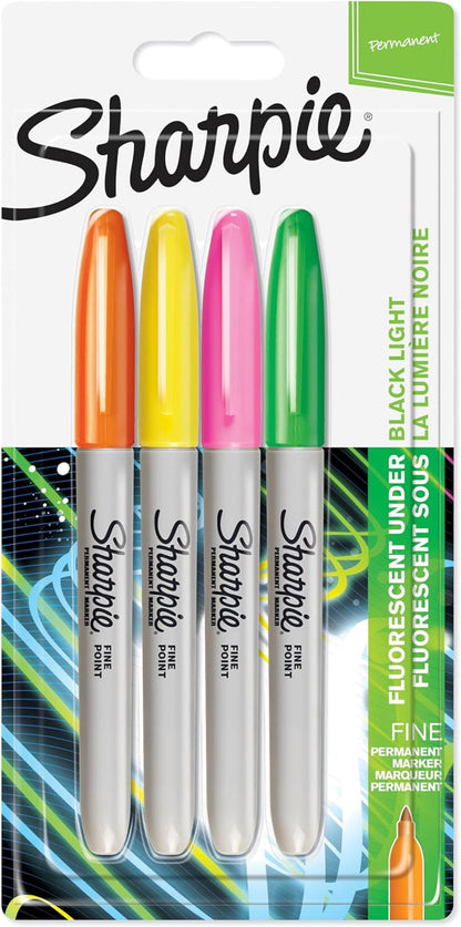 Permanent Markers | Fine Point | Assorted Neon Colours | 4 Count