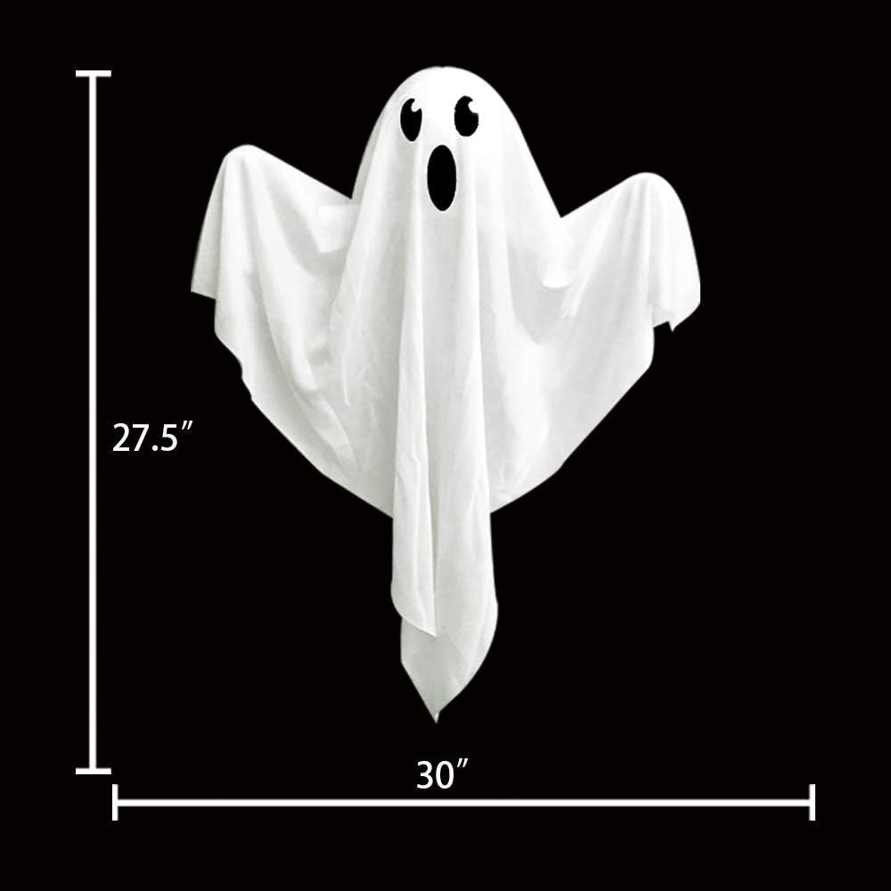 4 Pack Halloween Hanging Ghosts, 27.5 Inch with Light up Ghost Kit for Indoor outside Ornaments, Spooky Yard Tree Halloween Decorations Outdoor, Party Décor