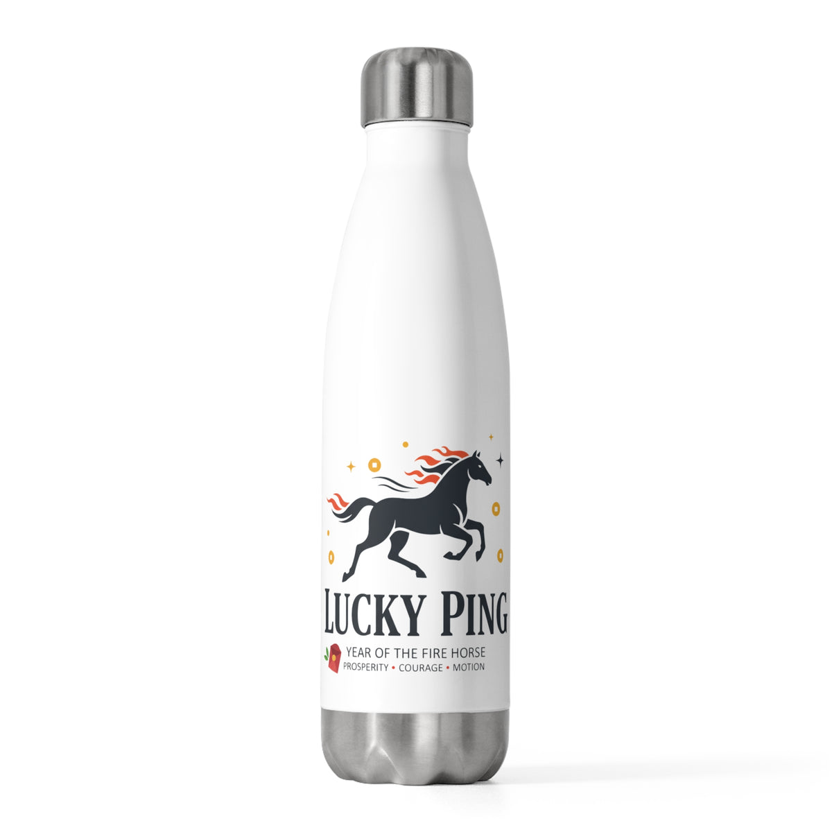Lucky Ping Fire Horse 2026 | 20oz Insulated Stainless Steel Tumbler Bottle | Lunar New Year Gift for Family & Friends | Red Gold Paper-Cut Style