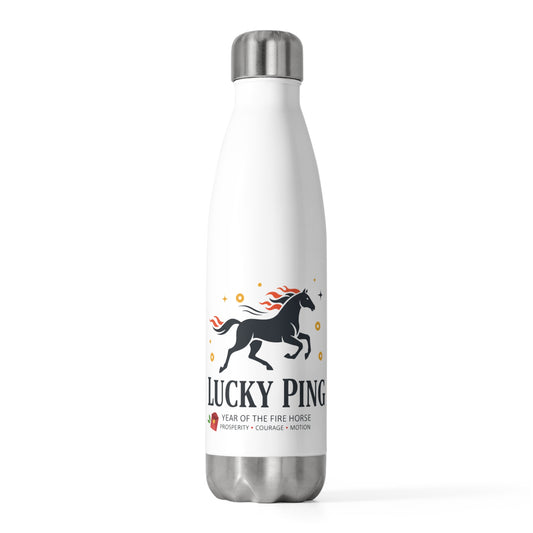 Lucky Ping Fire Horse (2026) | 20oz Insulated Stainless Tumbler Bottle | Lunar New Year Gift for Family & Friends | Red Gold
