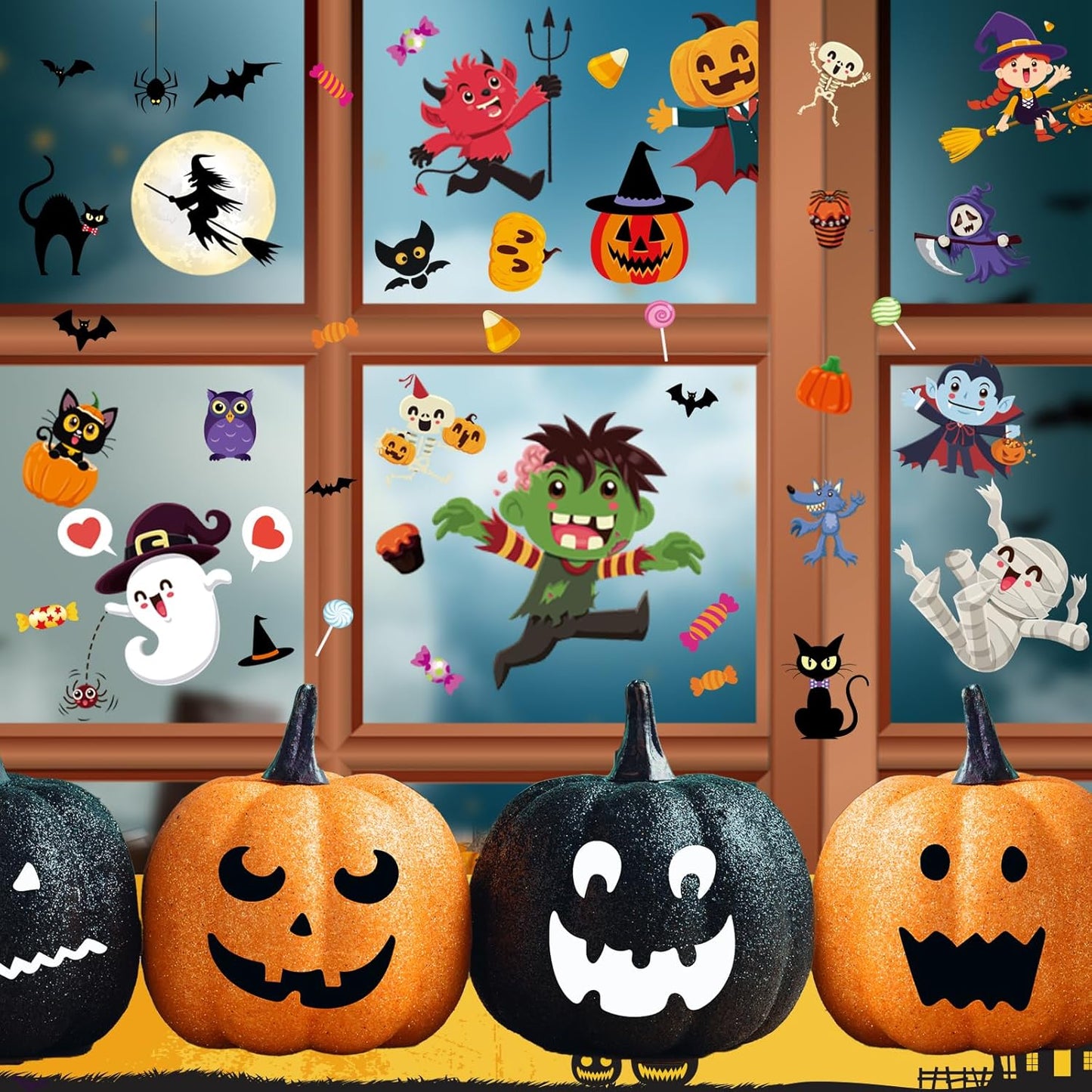 Halloween Window Clings for Glass Windows, Cute Halloween Window Decorations for Kids, Indoor Stickers Decals Decor for Home