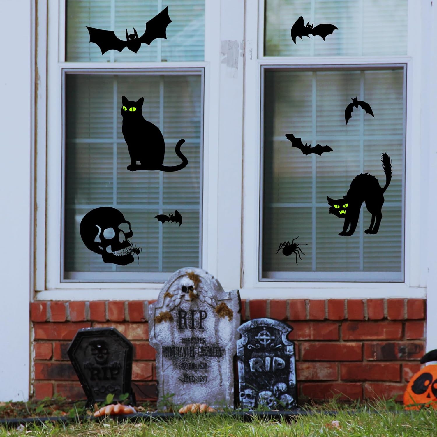 Halloween Decorations Window Clings - Large Witches with Cauldron Bats Spider Black Cat Silhouette Halloween Window Stickers Decals for Home Indoor Office Party Decor Supplies