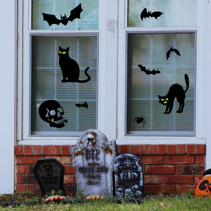 Halloween Decorations Window Clings - Large Witches with Cauldron Bats Spider Black Cat Silhouette Halloween Window Stickers Decals for Home Indoor Office Party Decor Supplies