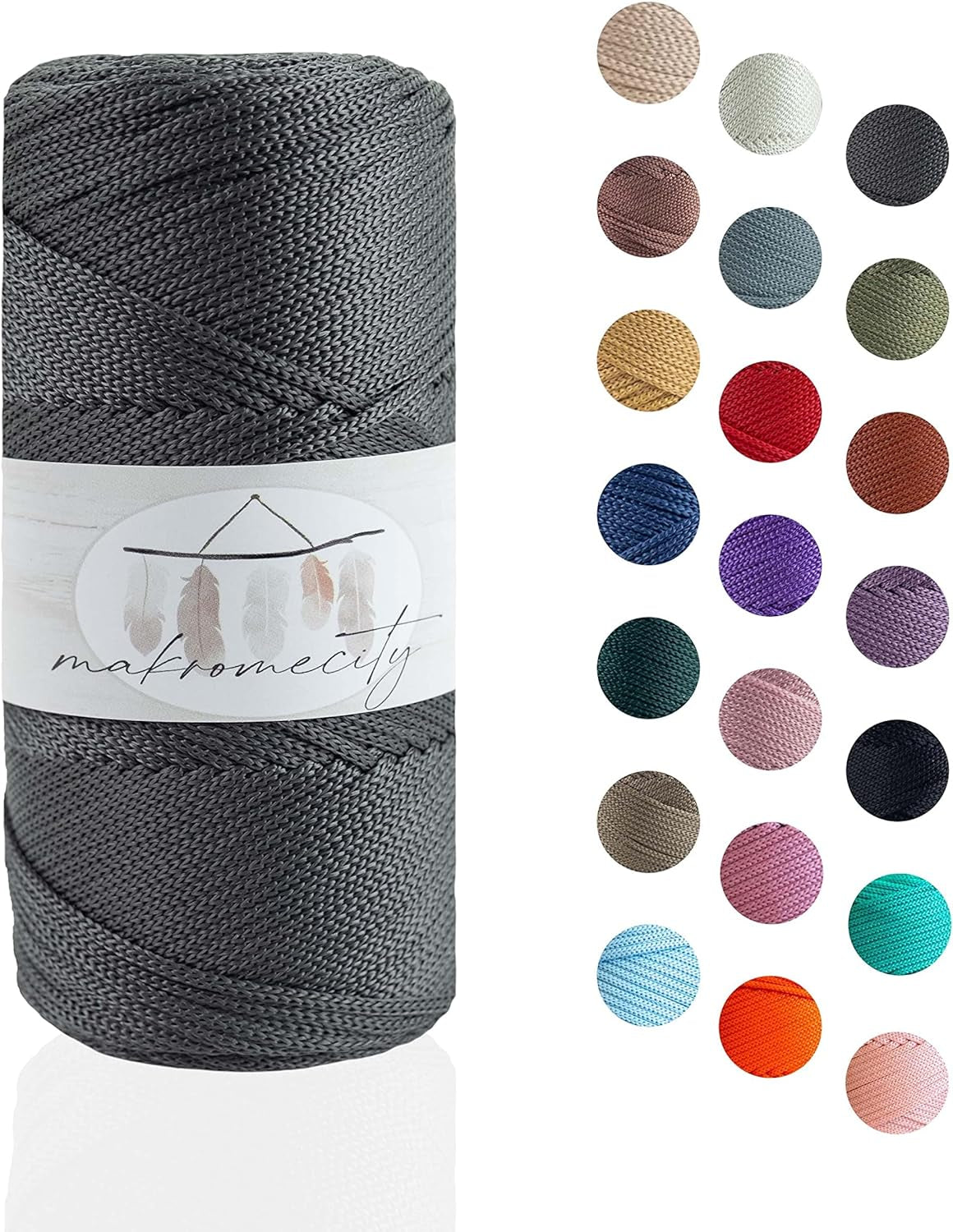 , Polyester Macrame Cord 2Mm X 125 Yards (375 Feet) 2Mm Polypropylene Anthracite Macrame Cord Crochet Macrame Bag Cord Crafts for Wall Hangings, Bags, Underplate, Rug