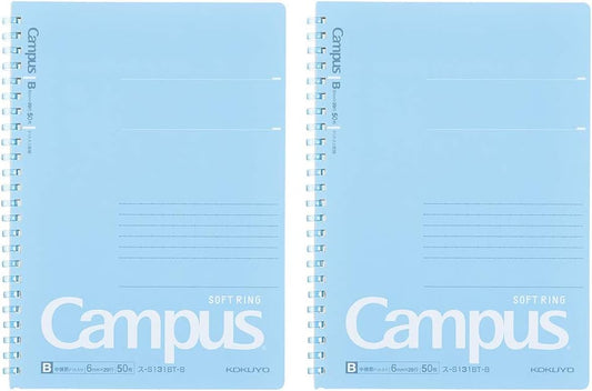 Campus Soft Ring Notebook, A5, B 6Mm Dot Ruled, 29 Lines, 50 Sheets, Blue, Set of 2, Japan Import (SU-S131BT-B)