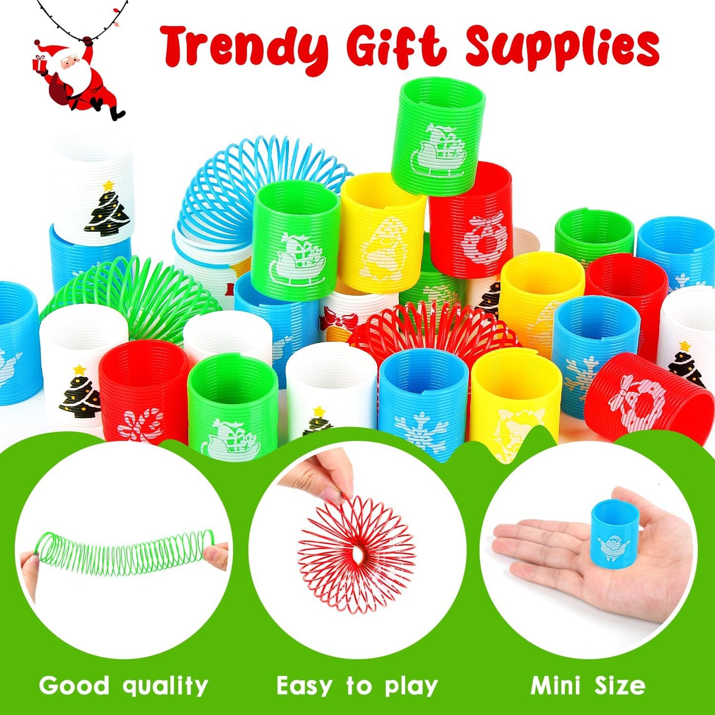 48 Pcs Christmas Mini Spring Toys, Xmas Coil Springs Stocking Stuffers Fidget Toys for Kids Christmas Party Favors Goodie Bag Fillers