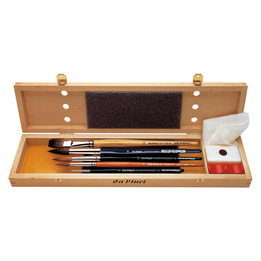 Watercolor Brush Set, Watercolor, Assorted, 5 Brush Set in Wooden Box with Soap