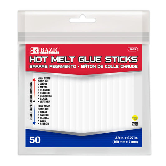 Mini Hot Melt Glue Sticks, Dual Temp, 3.9" x 0.27", Bag of 50