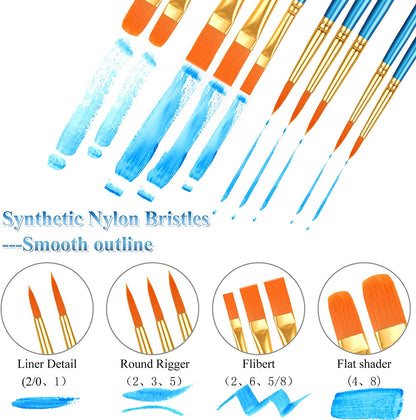 20 Pcs Paint Brush Set for Acrylic Painting, Watercolor, Miniature Detailing, and Rock Painting