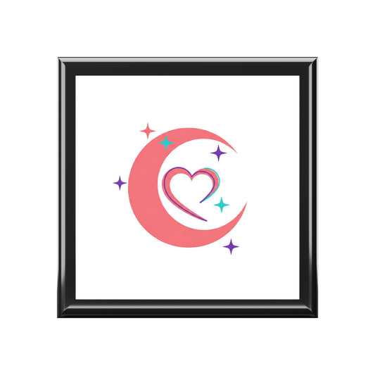 Crescent Moon Heart Gradient | Jewelry Box Keepsake Organizer | Valentine, Galentine’s, Self-Love Gift | Y2K Celestial Aesthetic