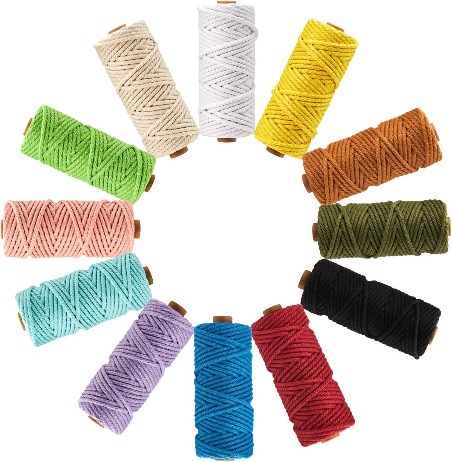 Macrame Cord 3Mm X 594 Yards, 18 Rolls Natural Colored Macrame Cotton Cord Rope Kit Color Variety Macrame Jute Twine String 4 Strand Twisted for Wall Hanger Plant Hanging DIY Knitting Macrame Supplies