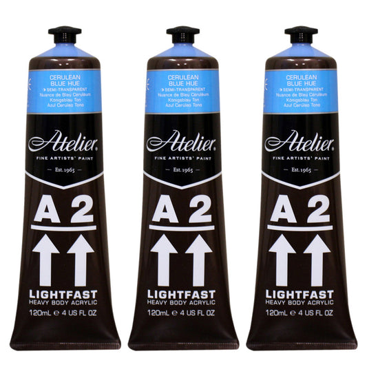 A2 Heavy Body Lightfast Artist Acrylic, 4 oz., Cerulean Blue Hue, Pack of 3