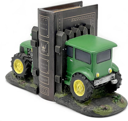 Decorative Bookends Green Tractor Farmhouse American Farmer Book Ends Stoppers Nonskid Tabletop Shelves Retro Industrial Vintage Cottage Barn Yarn Cabin Home Decor