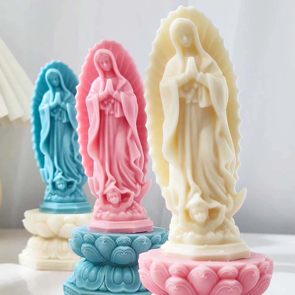 Religious Virgin Mary Statue Silicone Mold Virgin Mary Candle Molds for Candle Making Supplies Wax Tools Virgen Maria Candle Mold Silicone Molds for Resin Concrete Plaster Epoxy Molds Home Decor