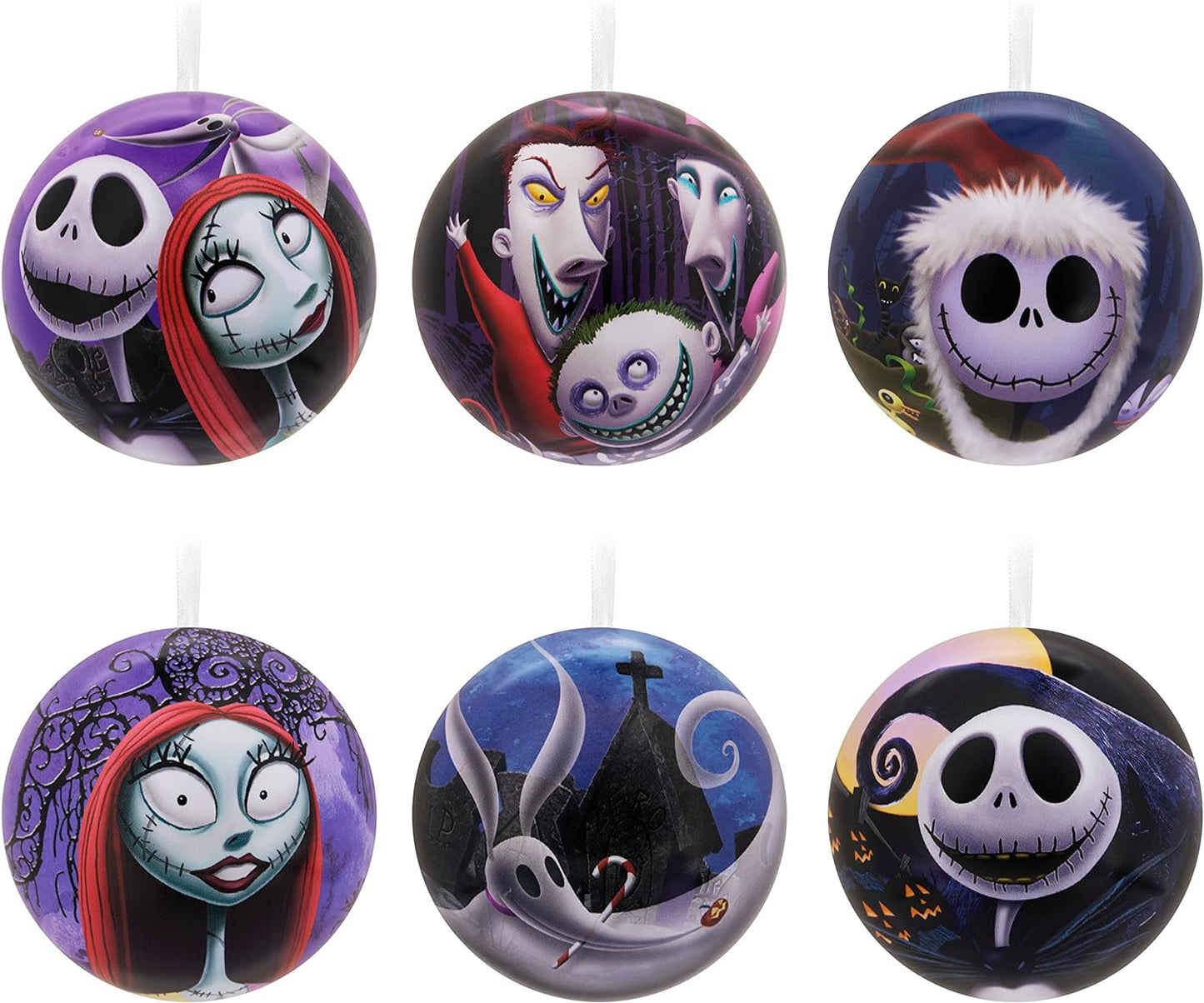 Disney Tim Burton'S the Nightmare before Christmas Tin Ball Christmas Ornaments, Set of 12