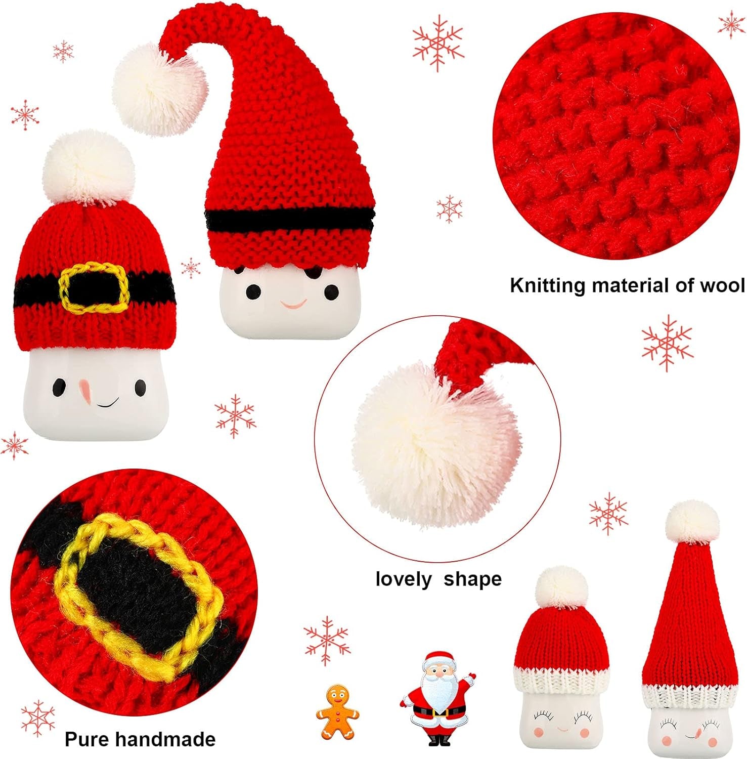 4 Pieces Christmas Marshmallow Mug Hat Mini Xmas Crochet Hat Cute Tired Tray Decors Red Xmas Knitted Hats Small Coffee Mug Topper for Christmas Farmhouse Home Kitchen Office Coffee Mug Decorations