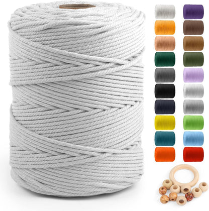 Macrame Cotton Cord 5Mm X 109 Yards,  100% Natural Handmade Colorful 4 Strands Twisted Braided Cotton Rope for Wall Hanging Plant Hangers Gift Wrapping Tapestry DIY Crafts(100M,White)