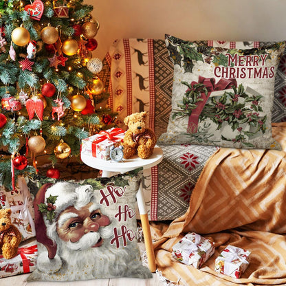 Vintage 26X26 Christmas Throw Pillow Covers Set of 4, Retro Santa Claus Snowman Decorative Holiday Pillow Case Cushion Cover 26 X 26 for Indoor Home Bedroom Sofa Couch Xmas Decor