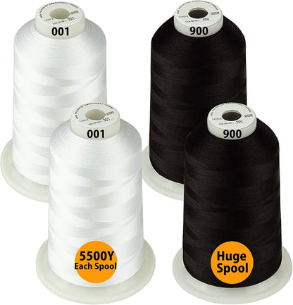 - 33 Selections - Various Assorted Color Packs of Polyester Embroidery Machine Thread Huge Spool 5500Y for All Purpose Sewing Embroidery Machines - #900 Black