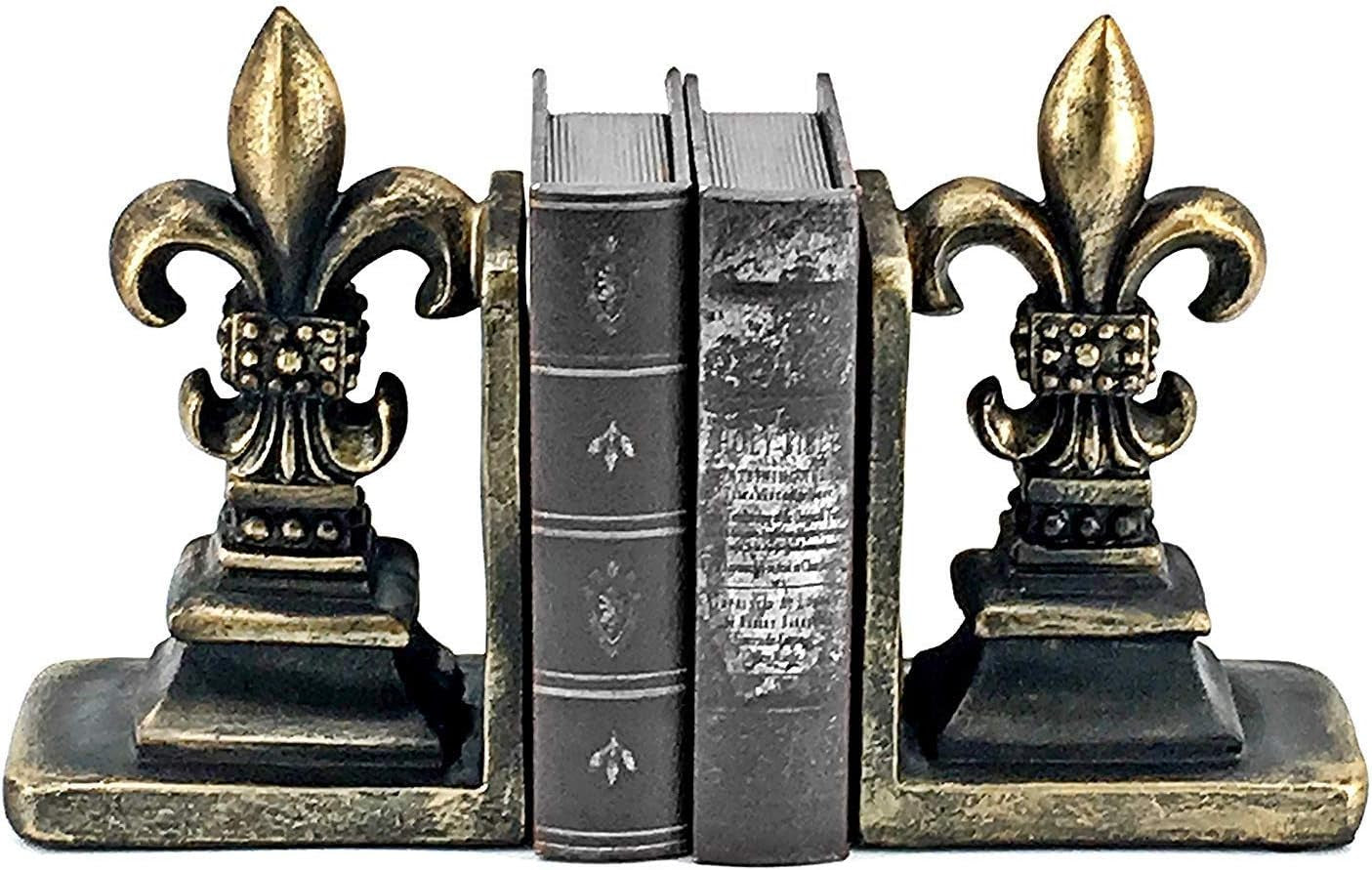 25600 Decorative Bookends Fleur De Lis Unique Vintage Antiques Heavy Library Book Holder Bookshelf Support Home Decor 9 Inch