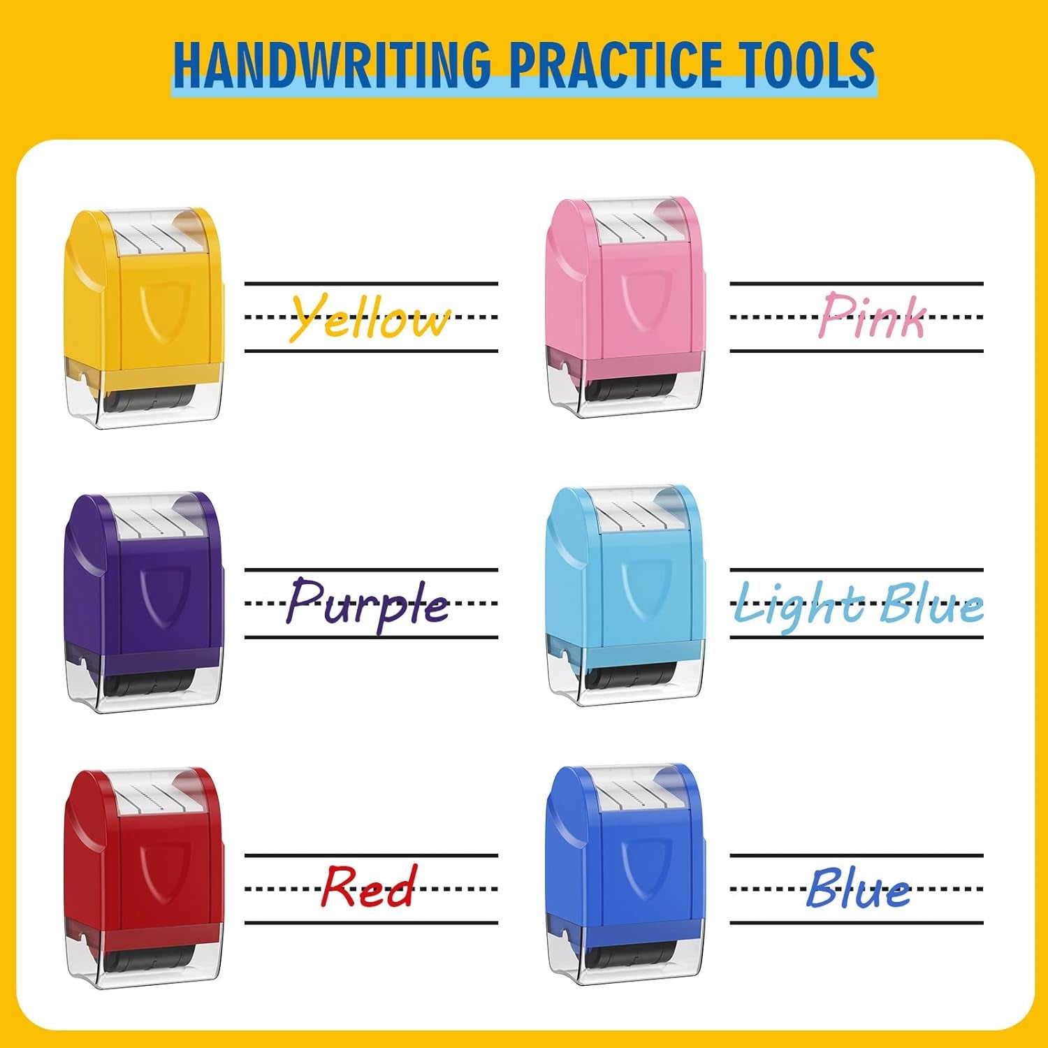 Dashed Handwriting Lines Practice Roller Stamp Parents and Teachers Roller Self-Inking Line Rolling Stamps Handwriting Practice Tool (Pink)