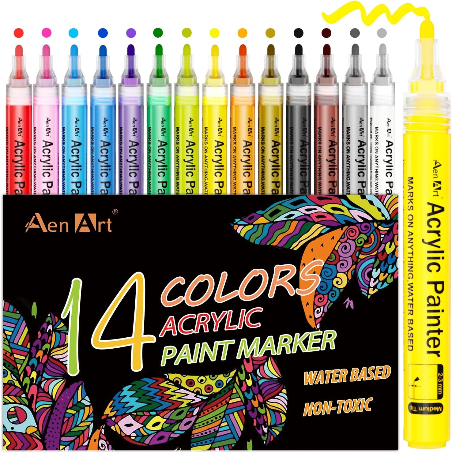 24 Colors Acrylic Paint Pens, Paint Markers for Rock Painting, Fine Point Acrylic Pens Art Supplies for Canvas, Ceramic, Wood, Stone, Glass, DIY Craft