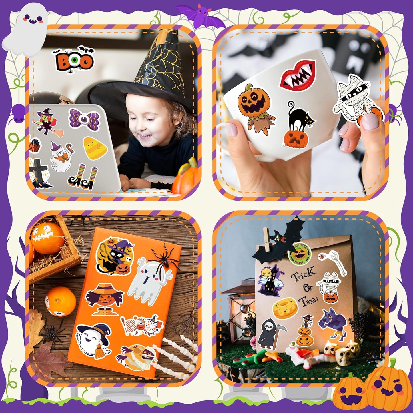 Halloween Stickers | 100 PCS Halloween Party Favors - Halloween Stickers for Kids - Vinyl Halloween Games Toys Gifts Party Supplies - Kids Halloween Crafts Accessories Treats Bulk for Classroom