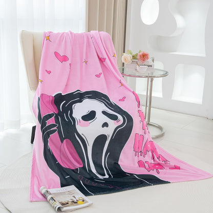 50 X 70 Extra Length Throw Blanket Funny Horror Ghostface Fleece Blanket - Cozy and Warm Throw Scream Blanket - Perfect for Halloween and Spooky Decor