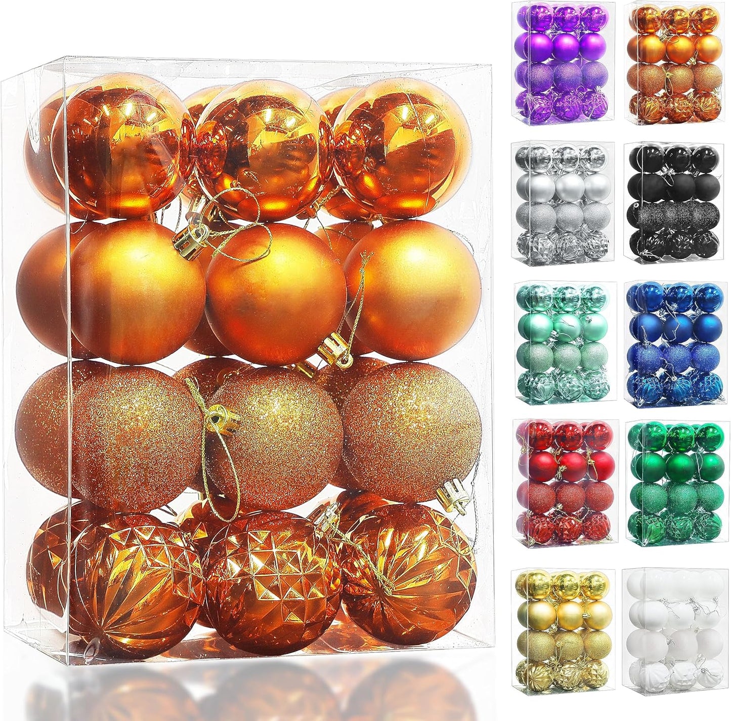 Christmas Ball Ornaments, 24 Ct Pre-Strung Xmas Tree Decorations, Holiday Hanging Balls Orange 2.36"