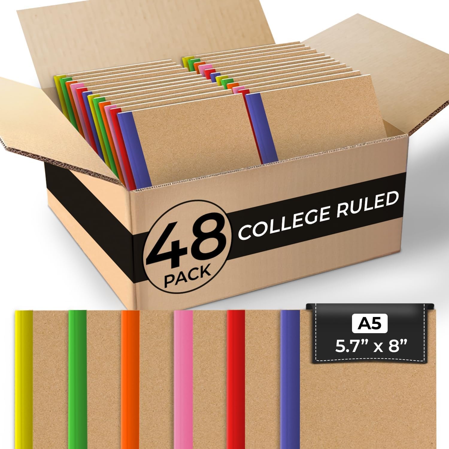 Spiral Notebook, 12 Pack, 1 Subject, College Ruled, 70 Sheets, 8 X 10-1/2", 3 Hole Punched, Bulk College Ruled Spiral Notebook for School, Single Subject Spiral Notebook Bulk, Assorted Colors