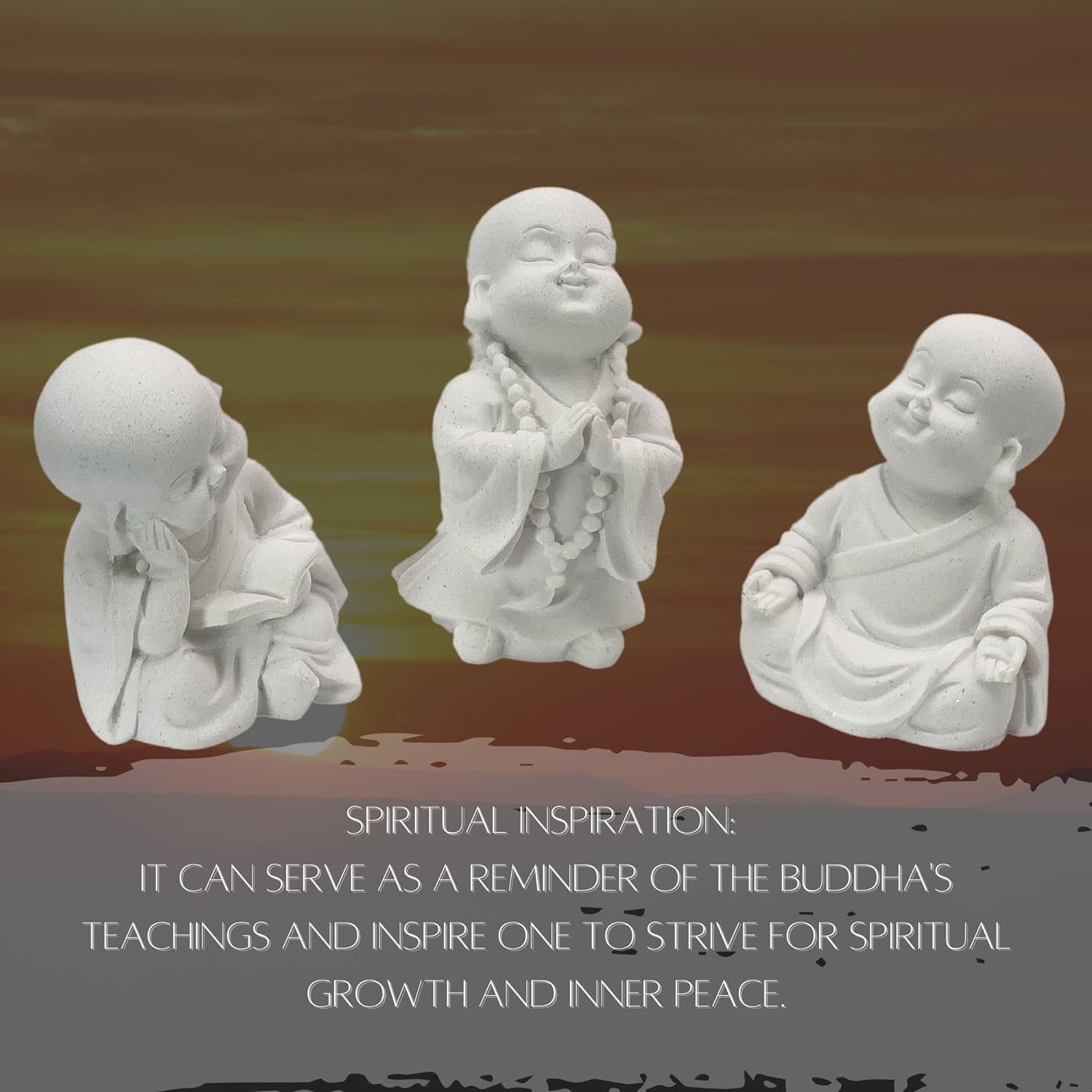 Baby Buddha Statues Cute Adorable Jizo Monks Happy Laughing Sitting Praying Meditating Relaxing Lovely Smiling Little Cutie Home Decor Set of 3 Figurines 3 Inch Sculptures