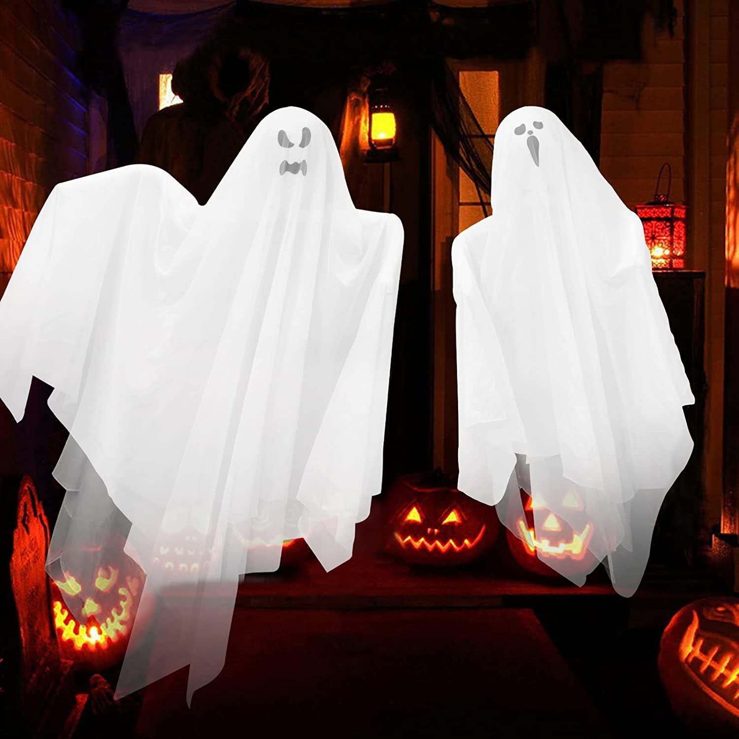 6 Pack Halloween Hanging Ghosts, 27.6 Inch Flying Ghost for Halloween Outdoor Decorations Front Yard Porch Patio Lawn Garden Trees Party Décor and Holiday Decorations