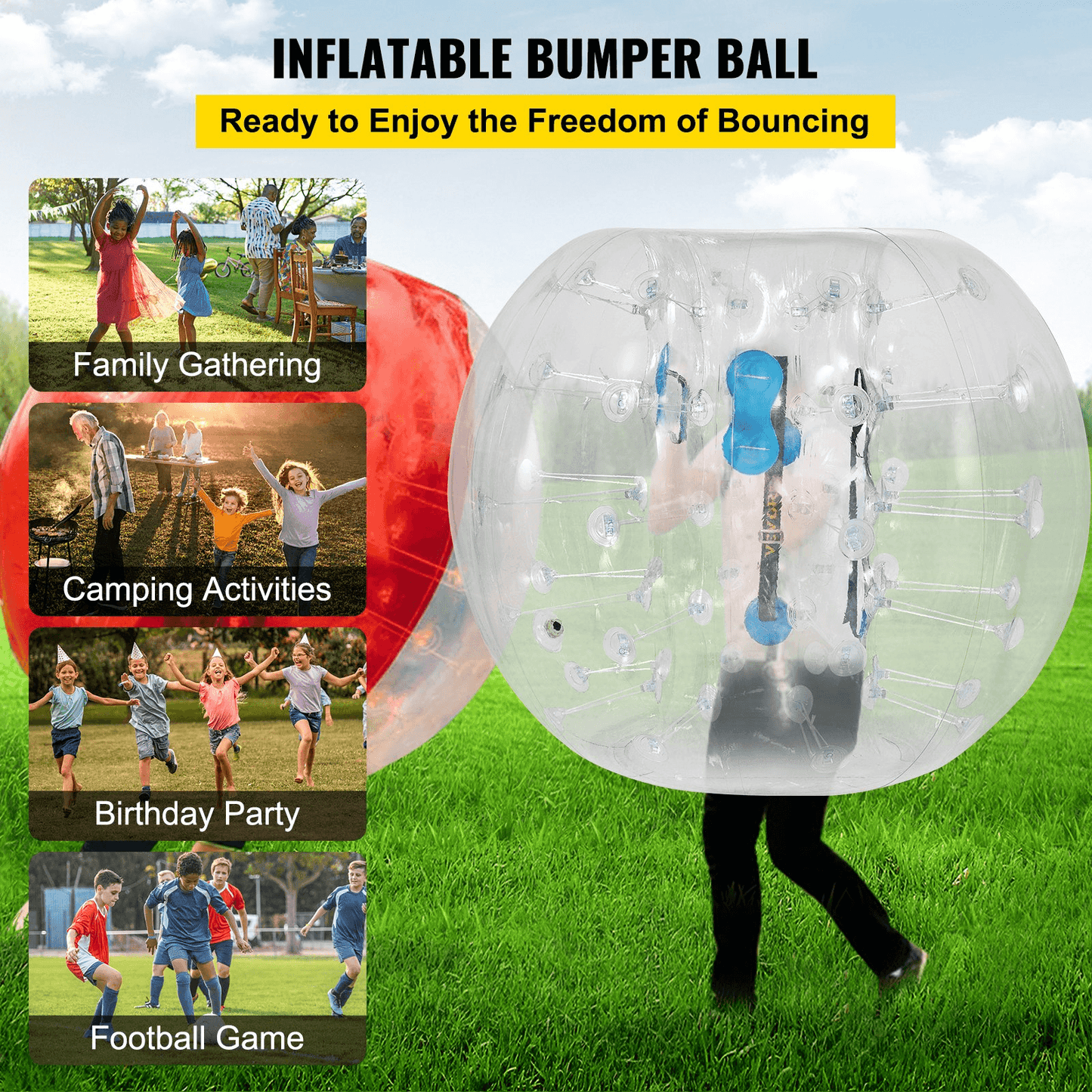 VEVOR Inflatable Bumper Ball 4 FT / 1.2M Diameter, Bubble Soccer Ball, Blow It Up in 5 Min, Inflatable Zorb Ball for Adults or Children (4 FT, Transparent) - Loomini