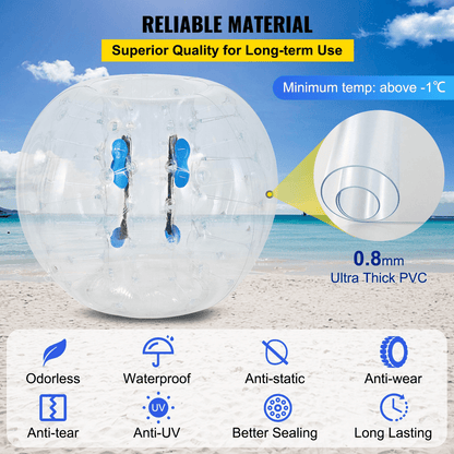 VEVOR Inflatable Bumper Ball 4 FT / 1.2M Diameter, Bubble Soccer Ball, Blow It Up in 5 Min, Inflatable Zorb Ball for Adults or Children (4 FT, Transparent) - Loomini