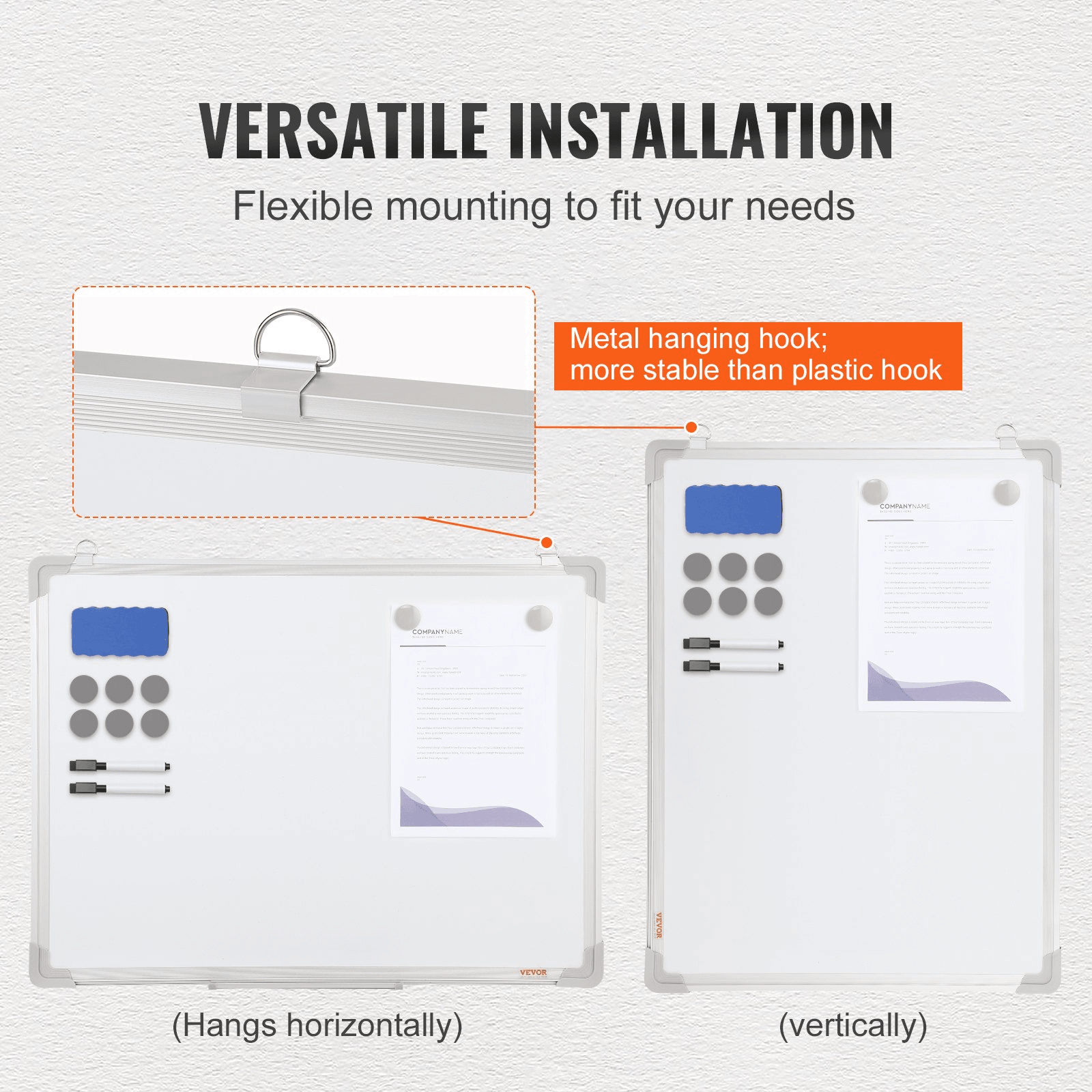 VEVOR Magnetic Whiteboard, 24 x 18 Inches, Dry Erase Board for Wall with Aluminum Frame, White Board Includes 1 Magnetic Erase & 2 Dry Erase Marker & Movable Tray for Office Home Restaurant and School - Loomini