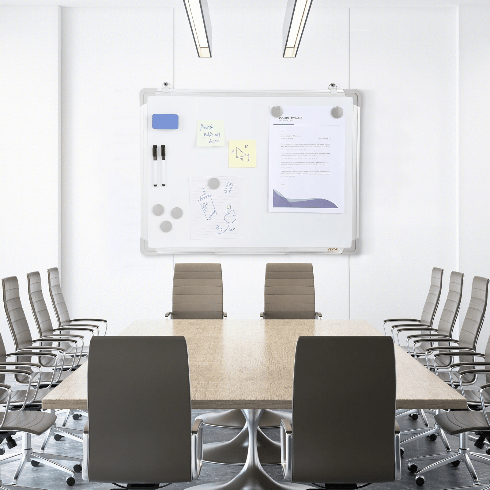 VEVOR Magnetic Whiteboard, 24 x 18 Inches, Dry Erase Board for Wall with Aluminum Frame, White Board Includes 1 Magnetic Erase & 2 Dry Erase Marker & Movable Tray for Office Home Restaurant and School - Loomini