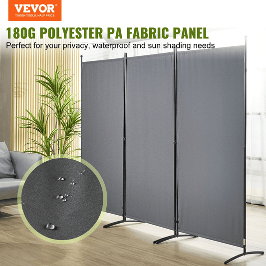 VEVOR Room Divider, 6.1 ft （102×71inch）Room Dividers and Folding Privacy Screens (3-panel), Fabric Partition Room Dividers for Office, Bedroom, Dining Room, Study, Freestanding, Dark Gray - Loomini
