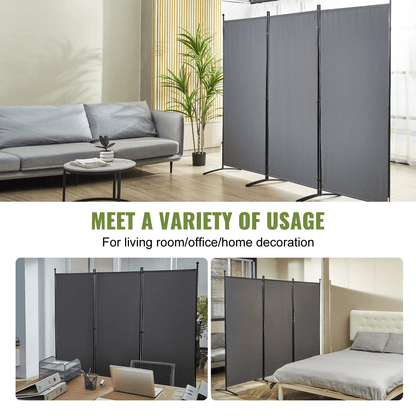 VEVOR Room Divider, 6.1 ft （102×71inch）Room Dividers and Folding Privacy Screens (3-panel), Fabric Partition Room Dividers for Office, Bedroom, Dining Room, Study, Freestanding, Dark Gray - Loomini