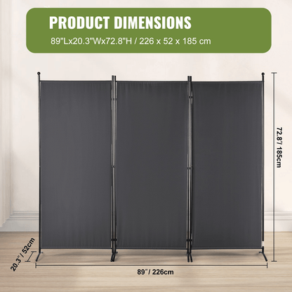 VEVOR Room Divider, 6.1 ft （102×71inch）Room Dividers and Folding Privacy Screens (3-panel), Fabric Partition Room Dividers for Office, Bedroom, Dining Room, Study, Freestanding, Dark Gray - Loomini