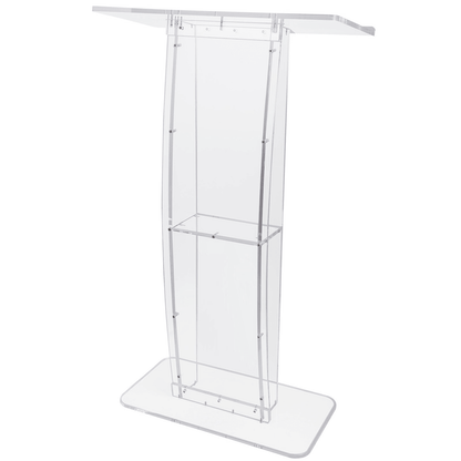 VEVOR Acrylic Podium, 47" Clear Acrylic Podium Stand with Wide Reading Surface & Storage Shelf, Floor-standing Clear Pulpits Acrylic for Church Office School - Loomini