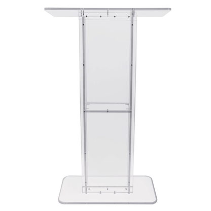 VEVOR Acrylic Podium, 47" Clear Acrylic Podium Stand with Wide Reading Surface & Storage Shelf, Floor-standing Clear Pulpits Acrylic for Church Office School - Loomini