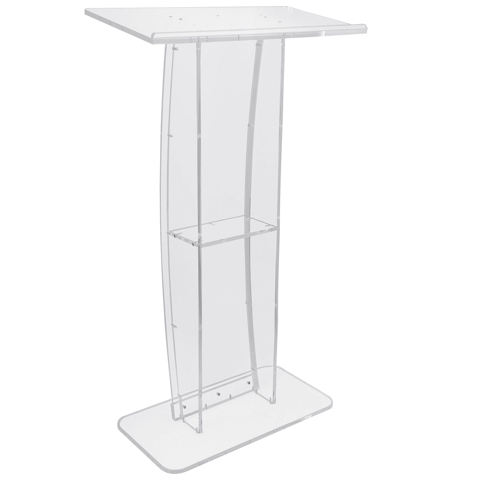 VEVOR Acrylic Podium, 47" Clear Acrylic Podium Stand with Wide Reading Surface & Storage Shelf, Floor-standing Clear Pulpits Acrylic for Church Office School - Loomini