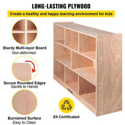 VEVOR Classroom Storage Cabinet Plywood 8-Section Preschool Storage Shelves 36 Inch High Classroom Cabinet Storage with Casters - Loomini