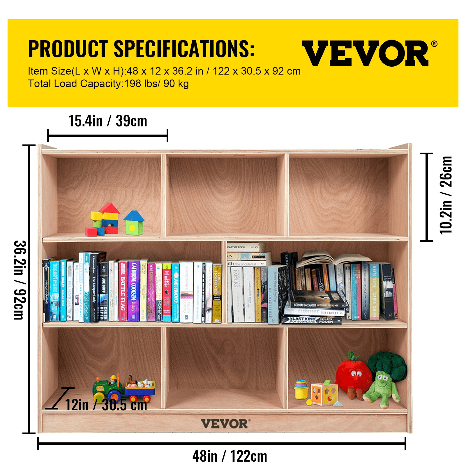 VEVOR Classroom Storage Cabinet Plywood 8-Section Preschool Storage Shelves 36 Inch High Classroom Cabinet Storage with Casters - Loomini