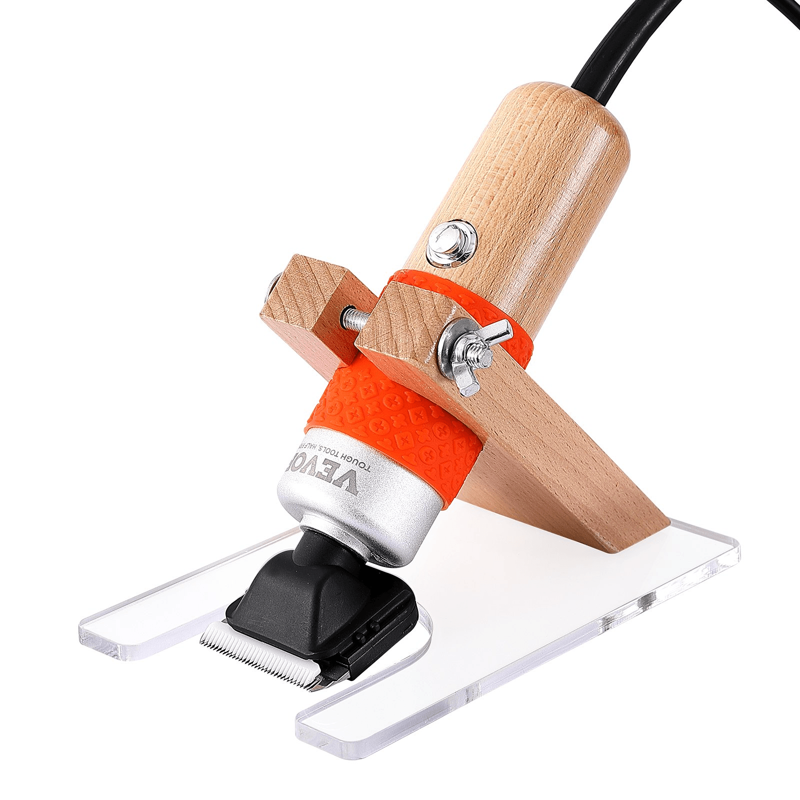 VEVOR Carpet Trimmer with Shearing Guide, 200W Electric Speed Adjustable Rug Carver, Tufting Shears with 2 Blades, Wooden Handle Carpet Carving Clippers for Handmade Rug Cleaning and Tufted Rug - Loomini